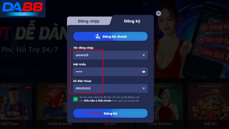 Hướng dẫn đăng ký DA88 chi tiết cho người mới