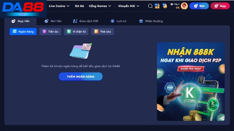 Hướng dẫn nạp tiền DA88 bằng 4 cách