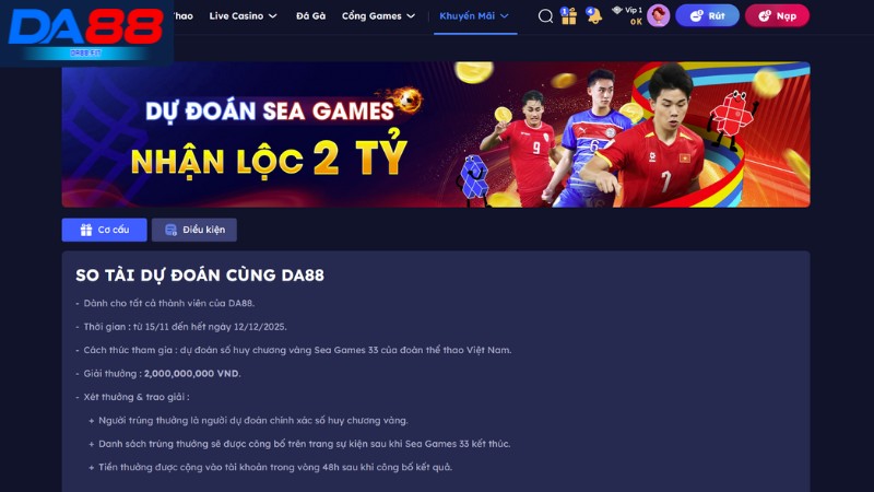 Khuyến mãi DA88 dự đoán Seagames nhận lộc 2 tỷ đồng
