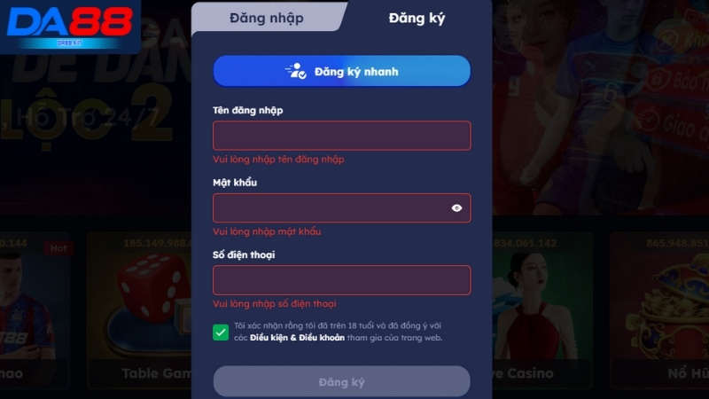 Tổng quan về đăng ký tài khoản DA88