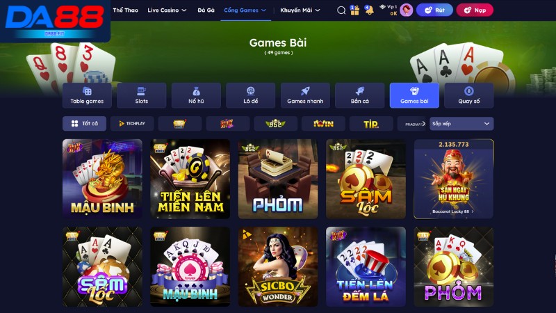 Top trò chơi game bài DA88 có lượng người chơi đông đảo hiện nay
